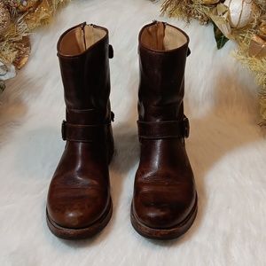 Frye Women Rustic Brown Leather Harness Biker Motorcycle Boots Size 8B